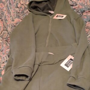 Green Zip-Up Hoodie And Pants Set